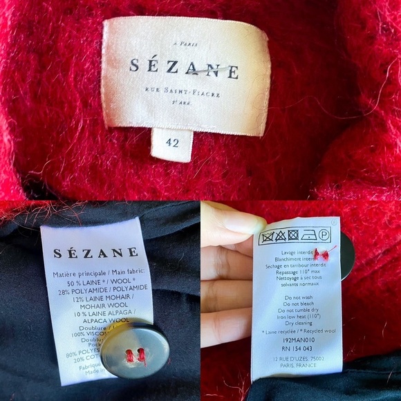 Sezane Jacket Alda Wool Mohair Alpaca Shacket Fuzzy Winter Fall Red 42 GUC - Picture 7 of 11